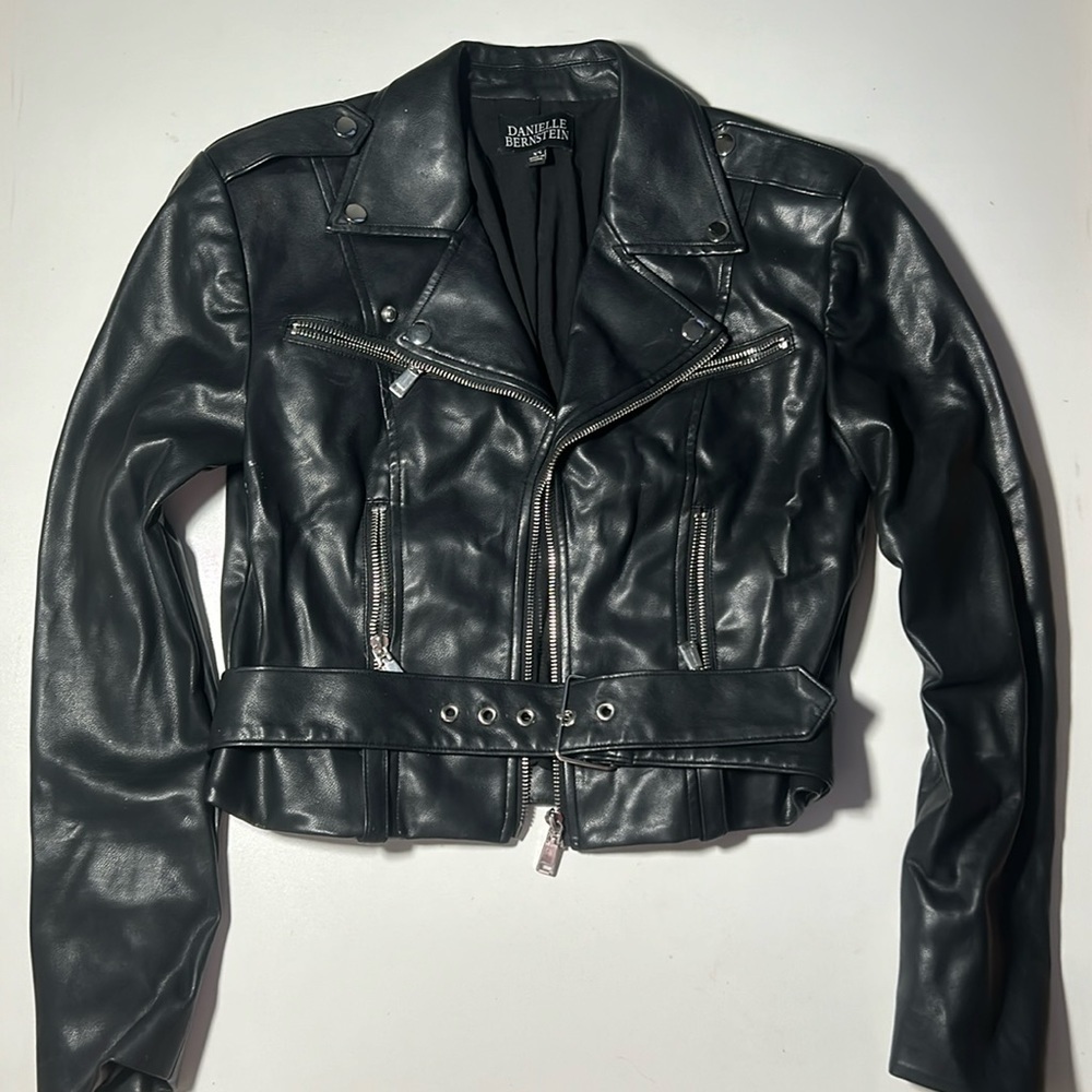 Danielle Bernstein Leather Crop Jacket Padded Sho… - image 1